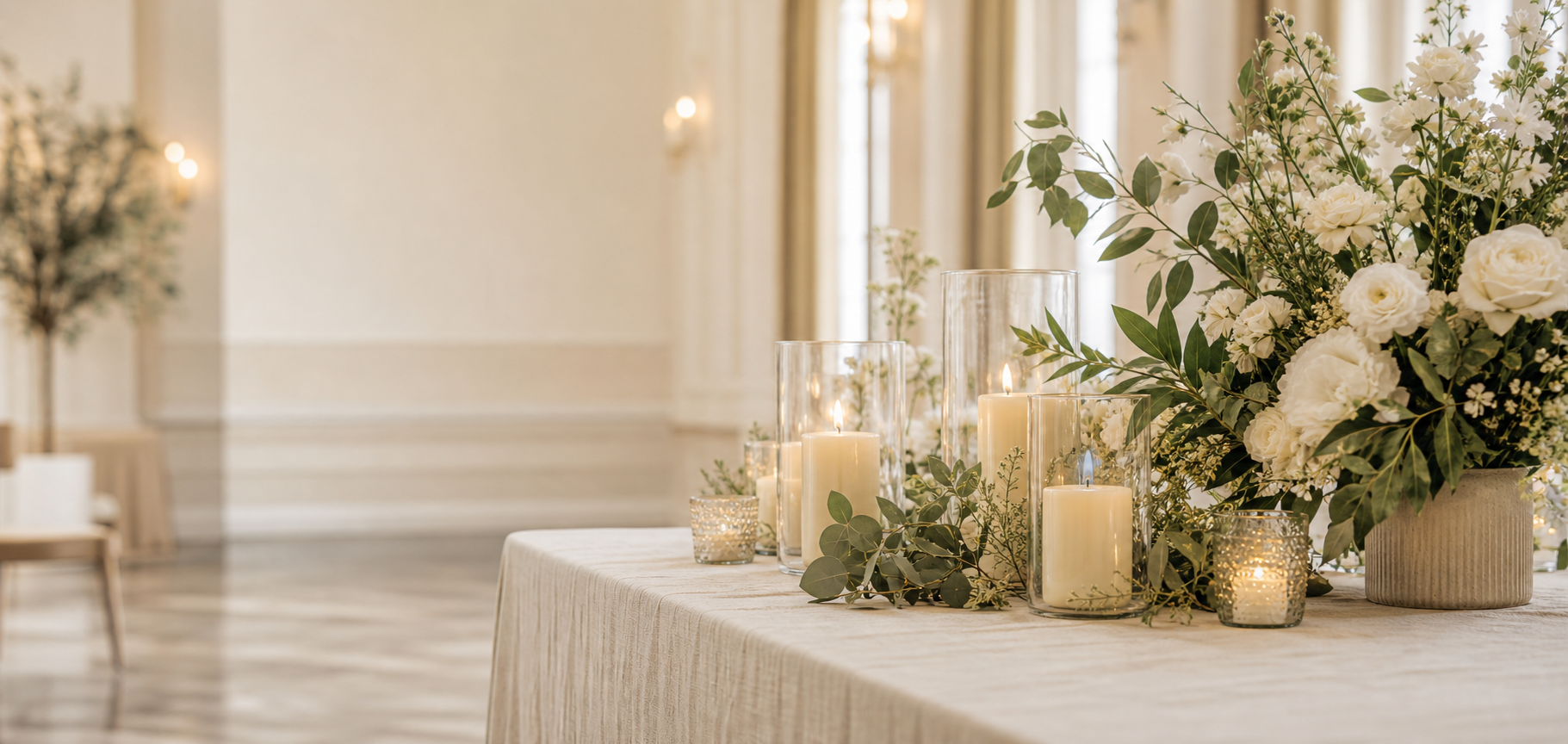 Decoration sobre avec fleurs et bougies